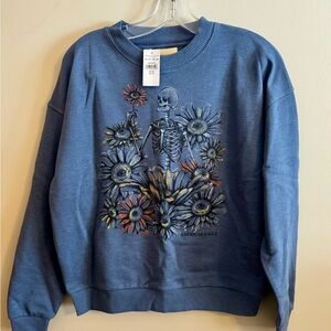 American Eagle Outfitters Blue Floral Skeleton Sweater